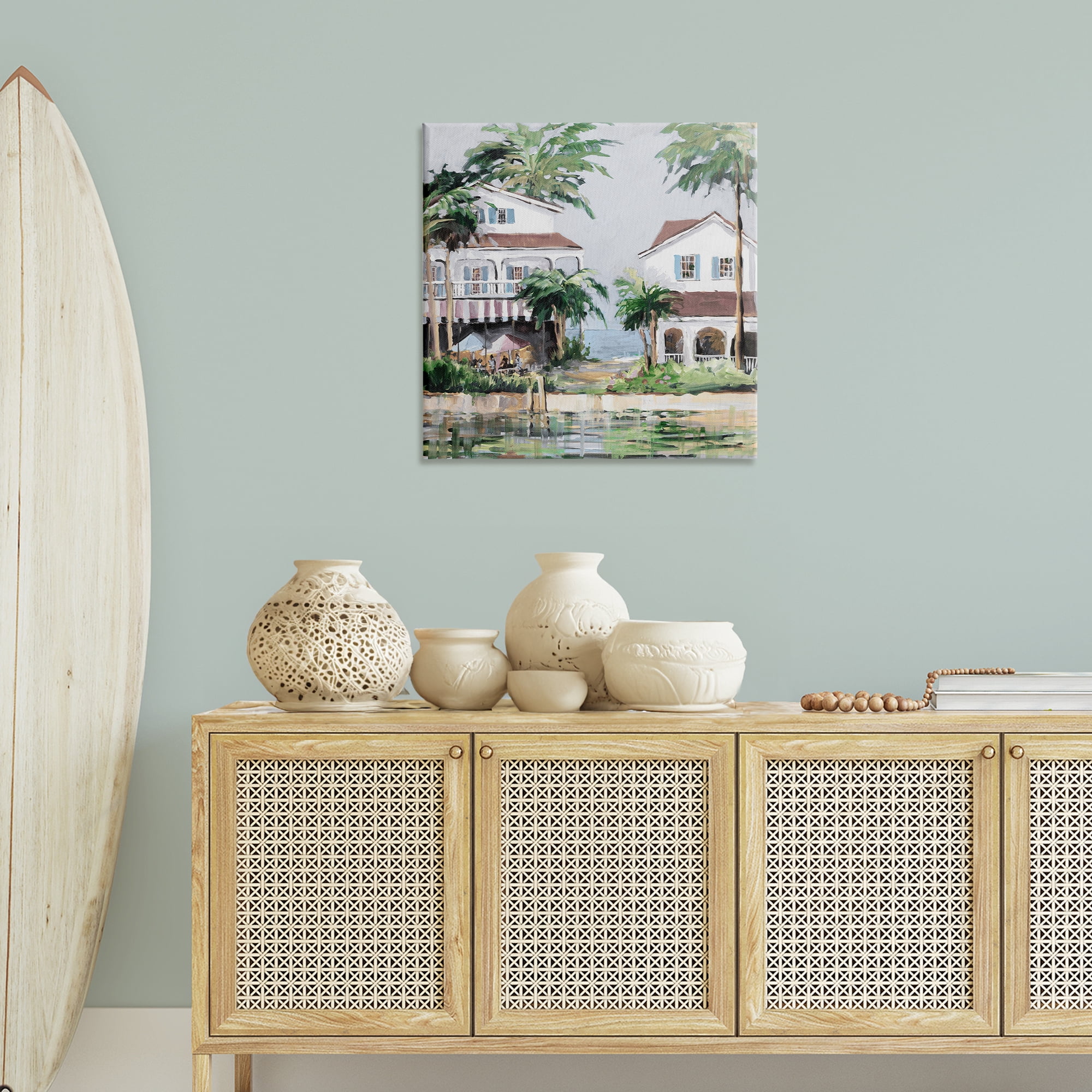 Stupell Industries Coastal Bay Cottages Coastal Painting Gallery Wrapped Canvas Art Print Wall Art, 30 x 30