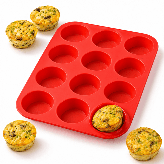 2 Pack Silicone Muffin Pan / Cupcake Pan Cupcake Mold 12 Cup,Red