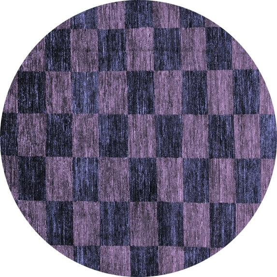 Ahgly Company Indoor Round Checkered Blue Modern Area Rugs, 8' Round