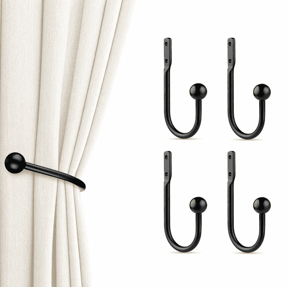 4-Piece Wall Mounted Curtain Holdbacks Retro Matte Black 5.9 inch for Living Room