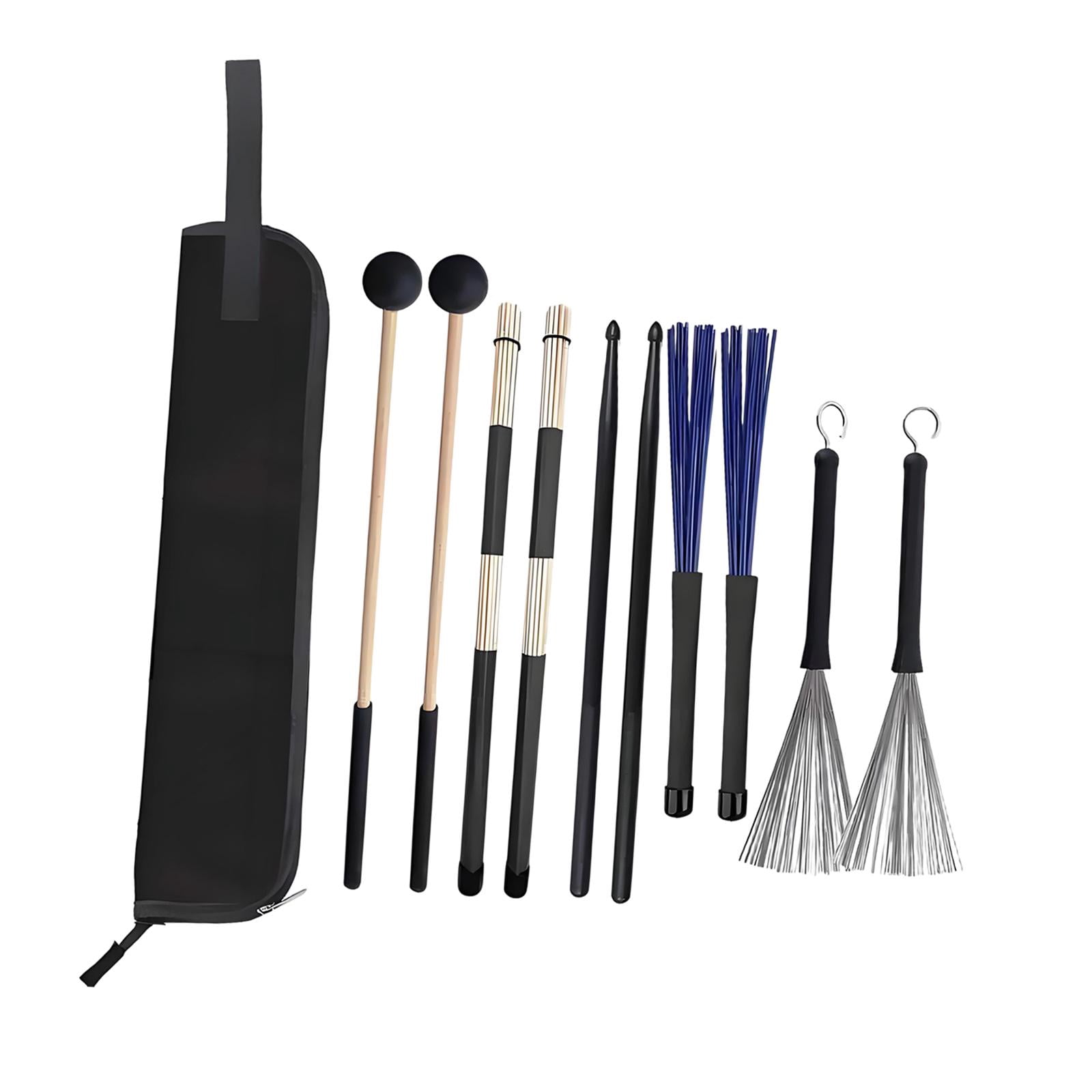 LeeQinersw Drum Sticks Set Mallet Brushes Practice Sturdy Metal Brushes with Storage Bag for Professional Teaching Enthusiast Folk Songs