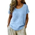 thumbnail image 2 of Gauze Shirts for Women Casual Crew Neck Short Sleeve Tops Lightweight Loose Boho Blouses Summer Beach Vacation Outfits Sky Blue S, 2 of 7