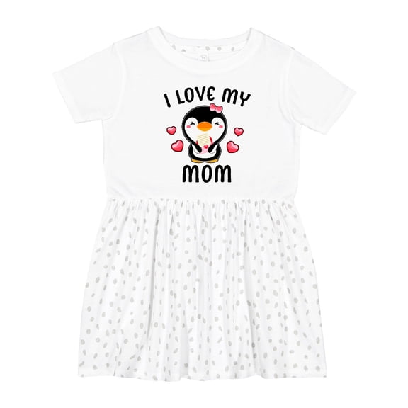 Inktastic I Love My Mom with Cute Penguin and Hearts Girls Toddler Dress