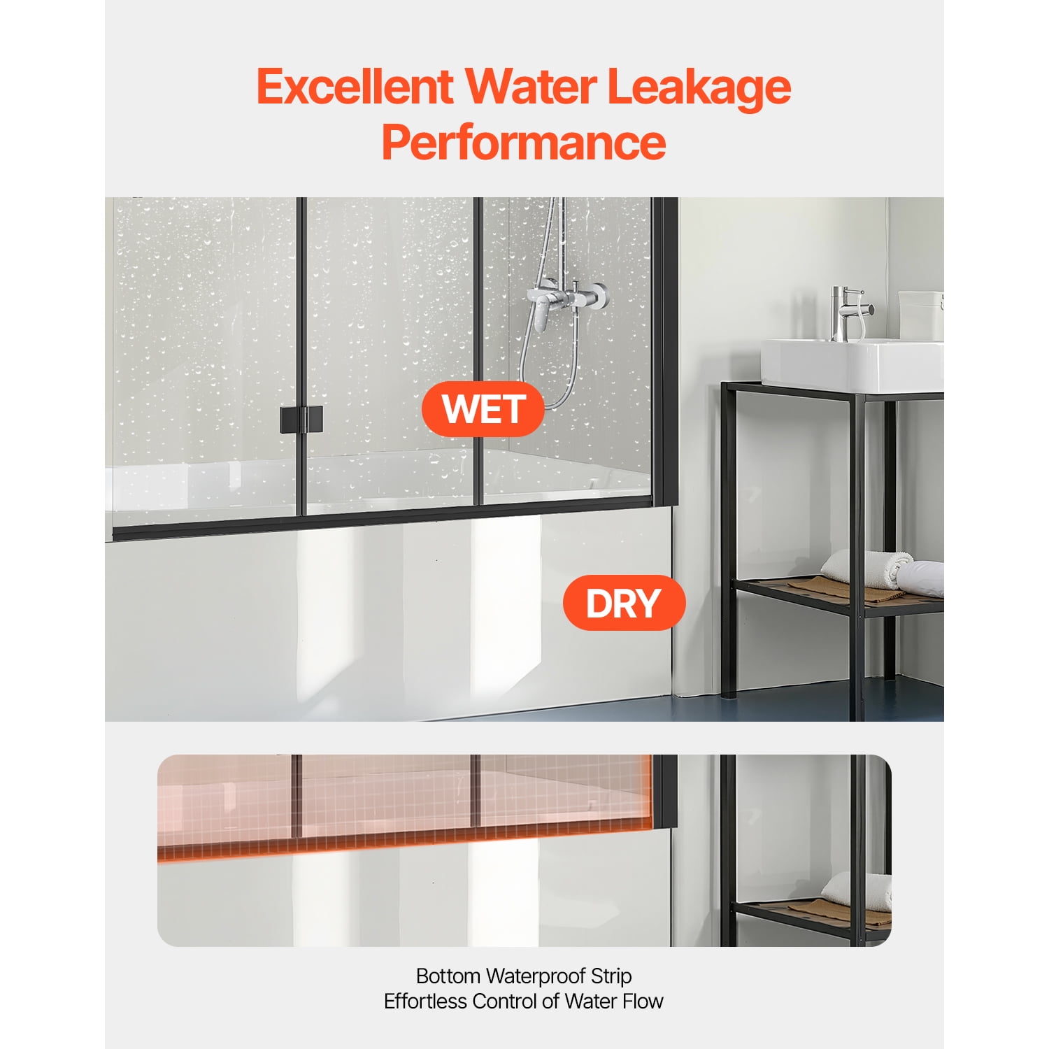 KFFKFF Shower Door for Bathtub, Dimensions 51 in. Width x 56 in. Height, Hinged Shower Door without Frame, Three-Fold Glass Shower Door with 1/4 in Thick Tempered Glass, Design that Rotates