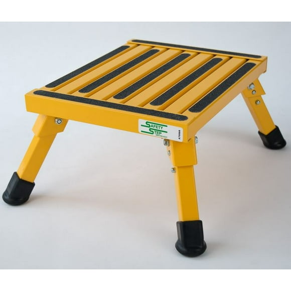 Safety Step Step Stool S-07C-Y One Step With Non-Slip Strips And Rubber Leg Tips; Foldable; 1000 Pound Capacity; Yellow; Aluminum; Small