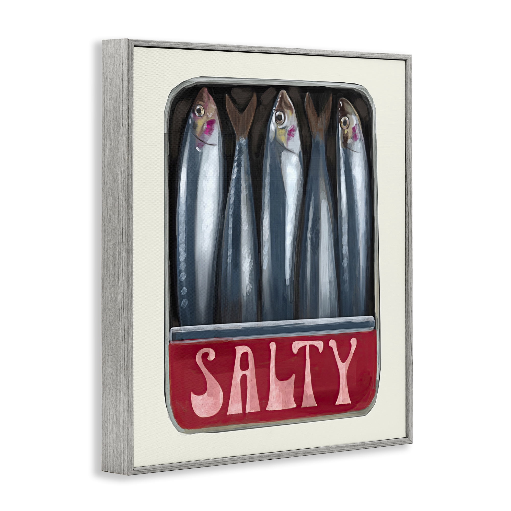 Stupell Industries Salty Sardines Can Food & Beverage Painting Gray Framed Art Print Wall Art, 24 x 30