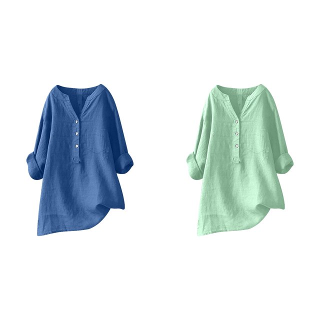 (2-Pack) Rinsvye Womens Solid Color Long Sleeve Mandarin Collar Blouse Women Clothing Timeless Design
