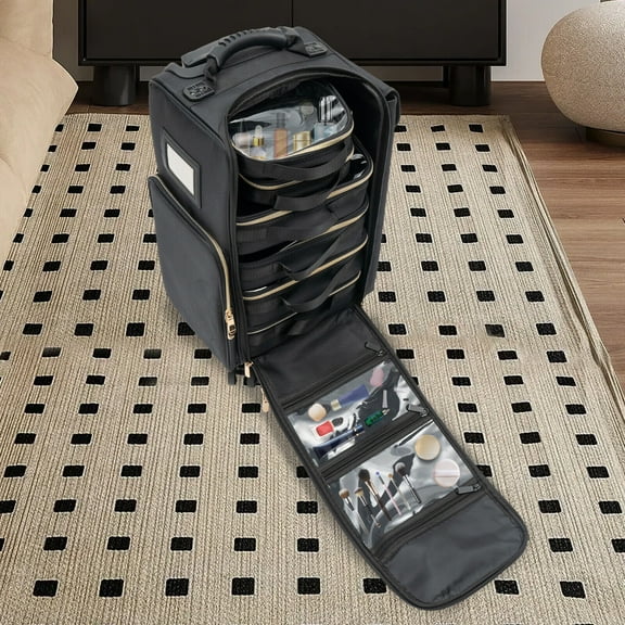 Denest Professional Makeup Case,Rolling Makeup Train Case,Cosmetic Storage Organizer