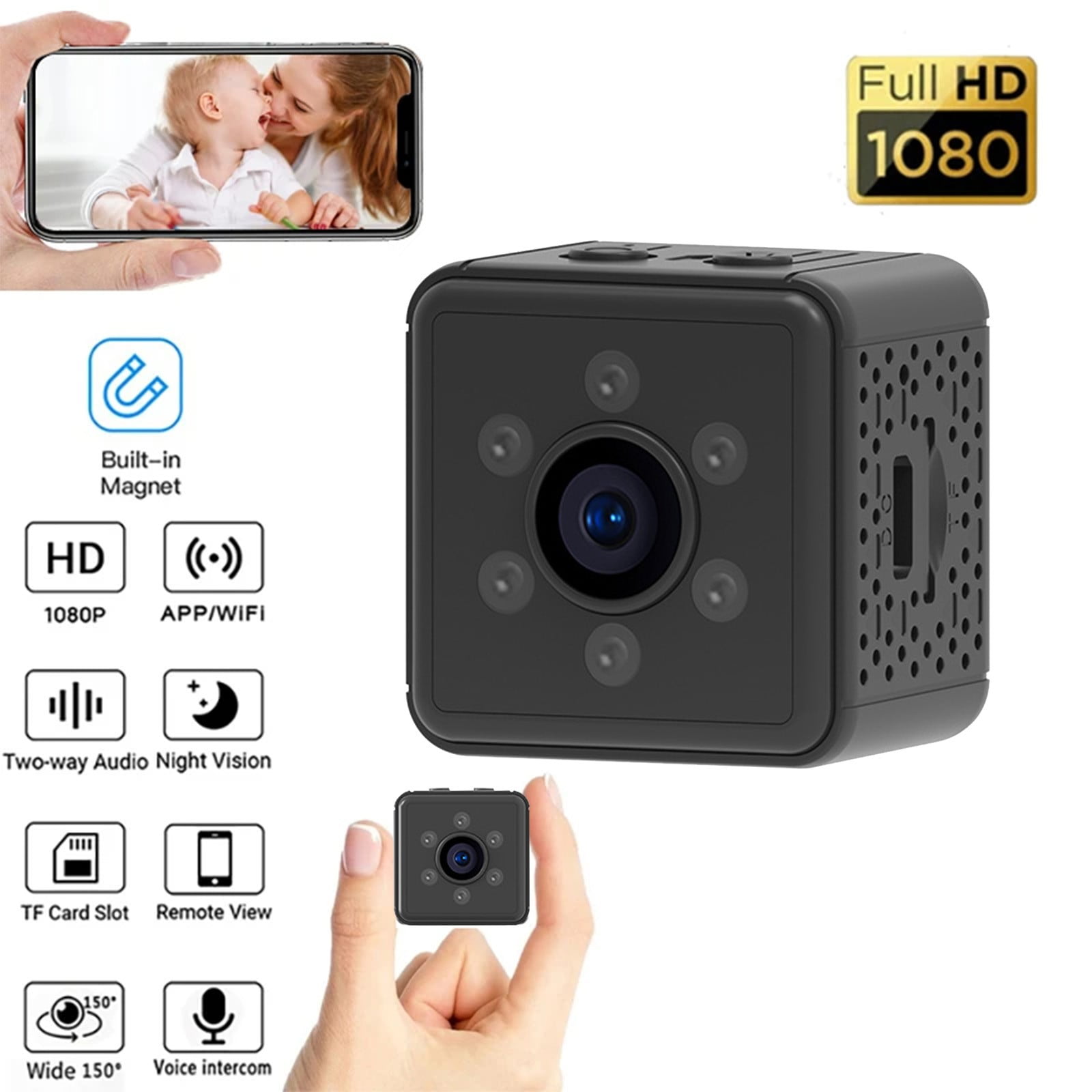 Kchsji Mini WiFi Camera Indoor Wireless Security Battery CCTV Monitor 1080P Night Vision Motion Detection Magnetic Mount for Home Office Baby Pet Elderly Monitoring Travel Study Daily Security Use