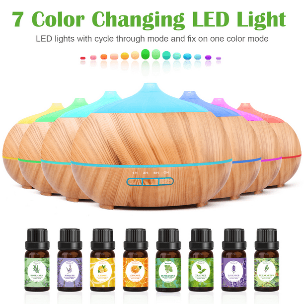 TENSWALL Essential Oil Diffuser& 8 Essential Oil Set - 500ml Ultrasonic  Aromatherapy Humidifier Yellow