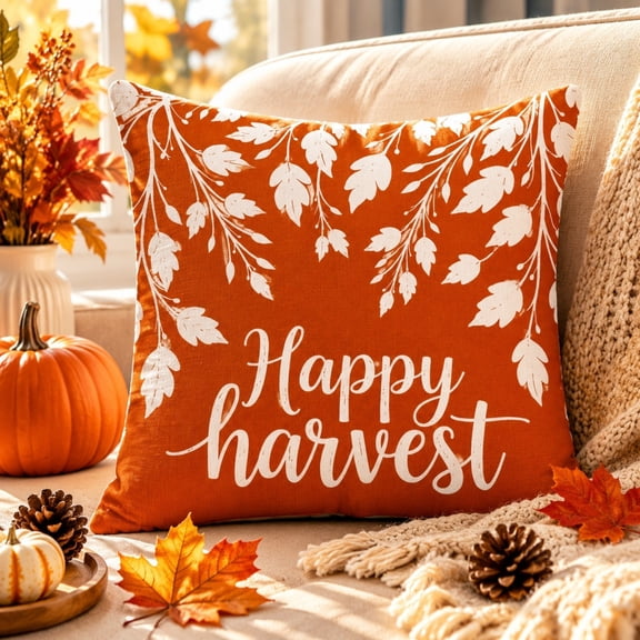 CQCYD Fall Pillow Covers 18x18 Inch, Thanksgiving Pumpkin Maple Leaf Throw Pillowcase, Linen Cushion Case for Sofa Couch Indoor Outdoor Decor