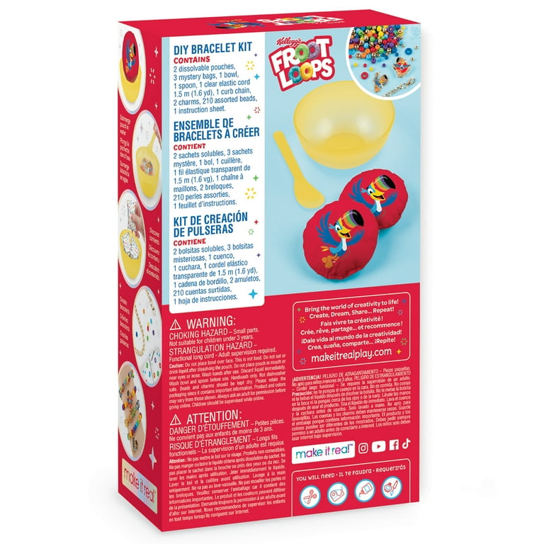 Make It Real: Kellogg's Cerealsly Cute - Froot Loops - DIY Bracelet Kit,  222 pcs, Toucan Sam Charms, Create 4 Cereal Themed Bracelets, Tweens, Girls  & Kids Ages 8+ 