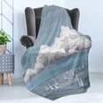 thumbnail image 4 of Blue Nautical Soft Flannel Fleece Blanket, Sailboats in the Sea Landscape Scene Clouds Geometric Style Digital Artwork, Cozy Plush for Indoor and Outdoor Use, 50" x 60", White Blue, by Ambesonne, 4 of 5