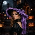 thumbnail image 2 of OOOUM Women's Halloween Witch Hat Gothic Pointed Wide Brim Party Hat with Ribbon Bow and Star Charm for Adults, 2 of 7
