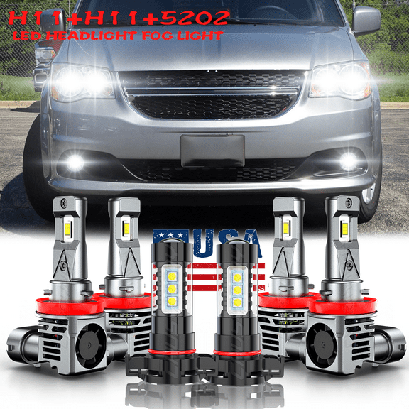 Fit for Dodge Grand Caravan 2011-2019 White LED Headlight Kits Bulbs High Low Beam Fog Light