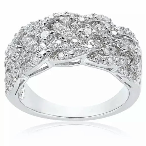 HOOUN 925Silver Gold Band Twist Cross White Sapphire Ring for Women Wedding CZ Jewelry-02# Silver-6