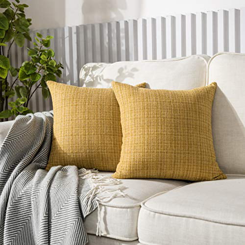 GIGIZAZA Decorative Throw Pillow Covers 16x16,Mustard Yellow Square Couch Pillow Covers,Cotton Sofa Boho Cushion Pillows