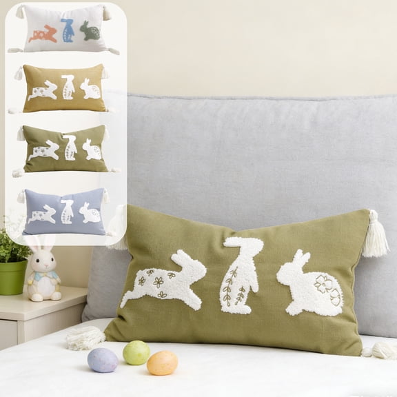 Wzzjkit Easter Pillow Covers 12x20 Cute Rabbits Throw Pillow Cover Stereoscopic Embroidered Pillowcase for Dorms Sofa and Chair Decorative Pillowcases