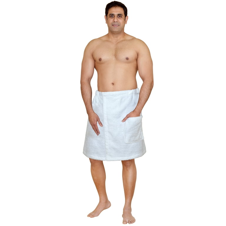 Turkish Cotton Terry Velour Adjustable Body Wrap Towel for Men (White, One  Size)