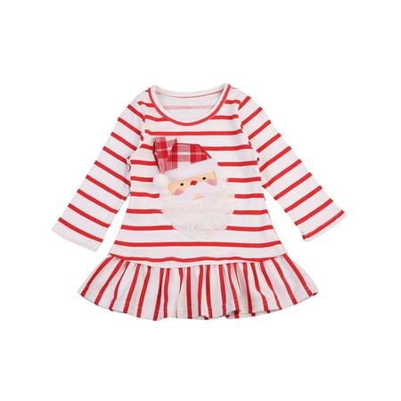 

Gwiyeopda Toddler Baby Girls Casual Dress Santa Claus Print Long Sleeve Cute Top Shirt Dress