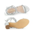 thumbnail image 4 of BLISSFUL STEP Women's Shoes Block Heel Open Toe Lace Up Crisscross Strap Party Sandals Silver 10, 4 of 7