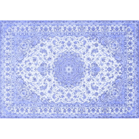 Ahgly Company Machine Washable Indoor Rectangle Medallion Blue Traditional Area Rugs, 6' x 9'