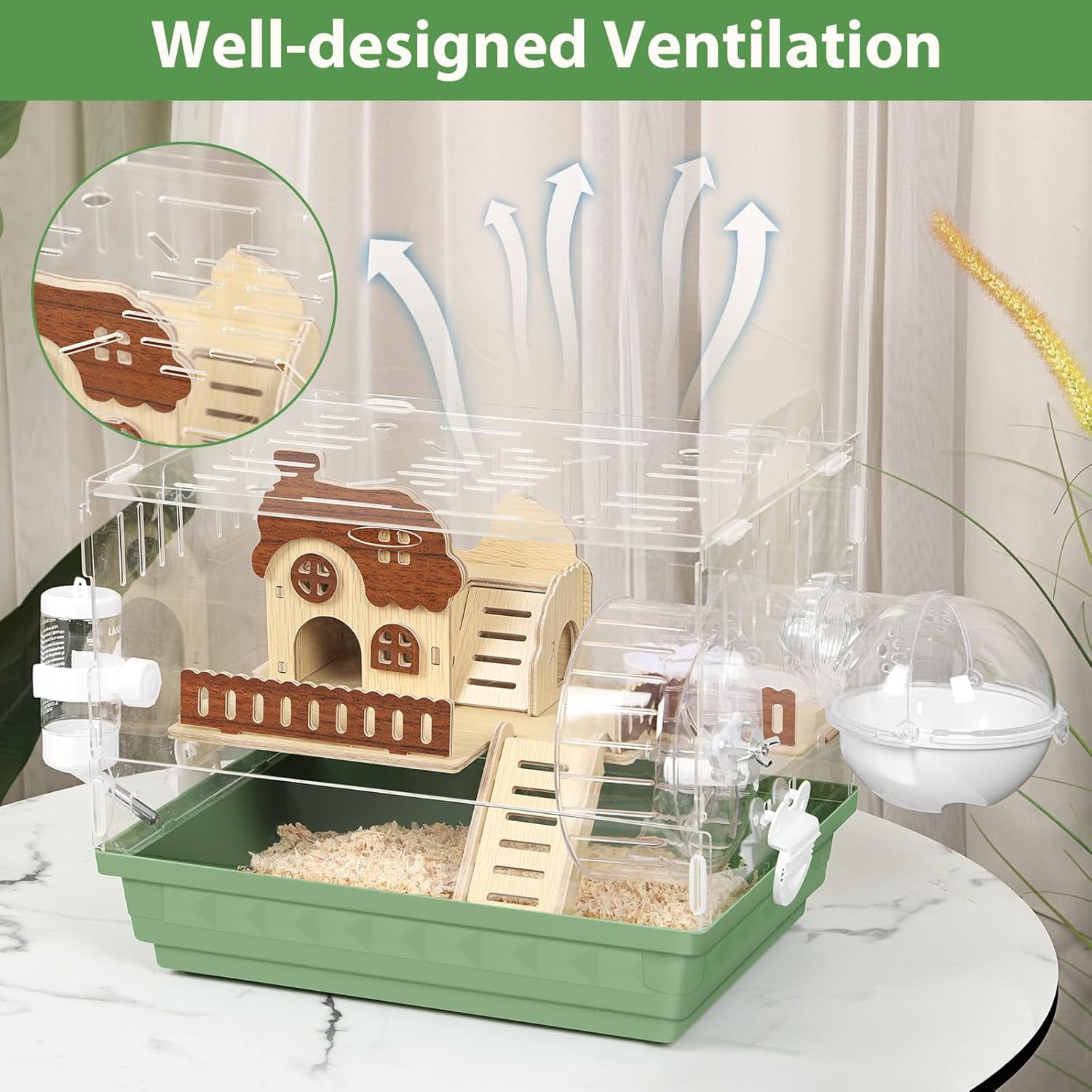 Large Hamster Cage Hamster Enclosure with Hideout, Wheel & Clear Hamster Habitats for  Dwarf Hamster, 3 Tier Animal Gerbil Cage for Pet Mice House, 13.3" L x 9.8" W x 17.4" H