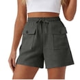 thumbnail image 2 of Women's Casual Linen Shorts Fashion Solid Color Drawstring Elastic Waist Summer Shorts Trendy Ladies Hiking Shorts with Pockets Vacation Outfits, 2 of 6