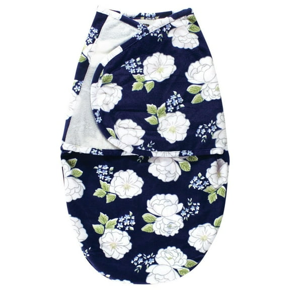 Hudson Baby Infant Girl Plush Faux Fur Swaddle Wrap, White Peonies, 0-3 Months