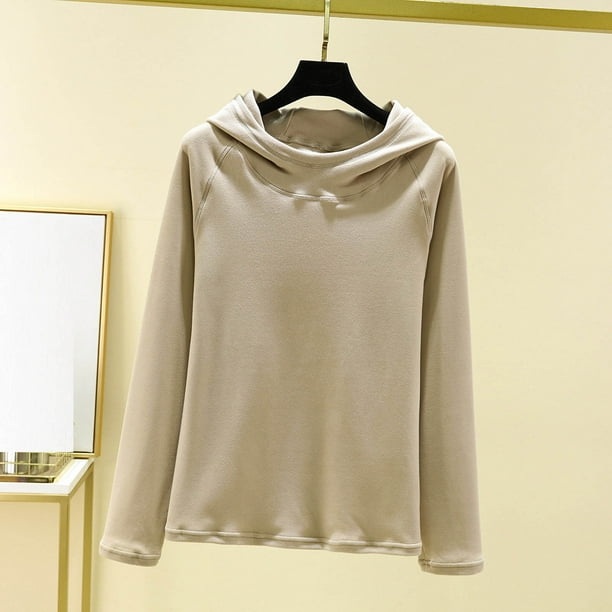 Pijama de manga larga para mujer, moda de invierno, terciopelo, color liso, con capucha, manga larga, parte inferior, camisa cálida, ropa de casa, pijamas, blusa de poliéster para mujer
