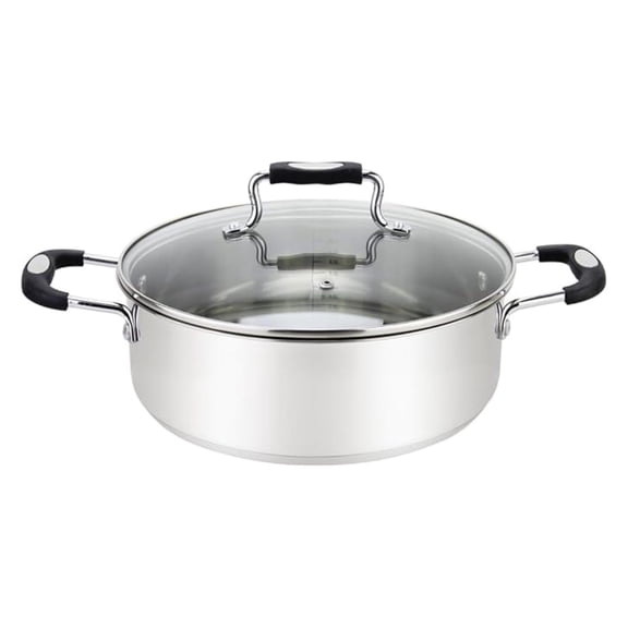 Stainless Steel Casserole Pot, Large Steel Dutch Oven, Boiling Pot for Soup, Spaghetti, Braising, 12.6 Quart Induction Cooking Pot, Urban Collection Low Round Mirrored Stainless Pots