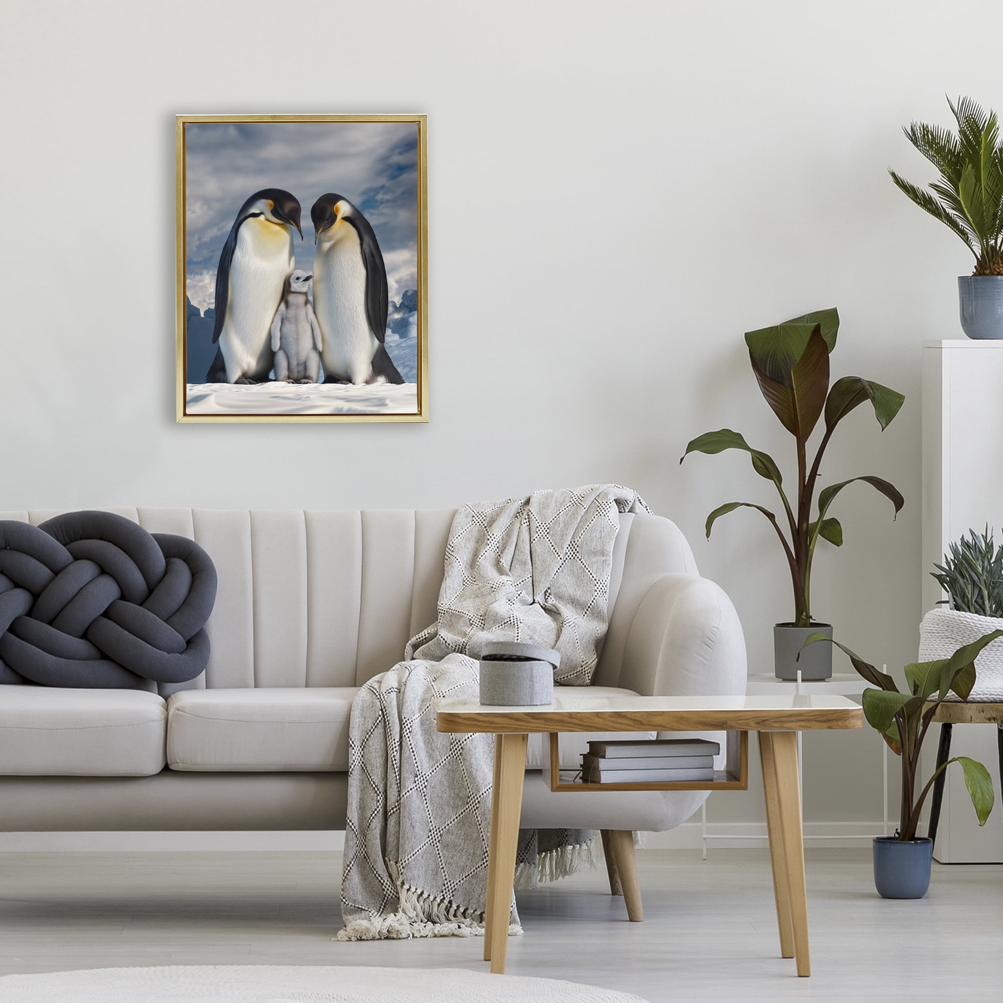 Stupell Industries Penguins In The Wild Gold Framed Floater Canvas Wall Art, design by Scott Stulberg
