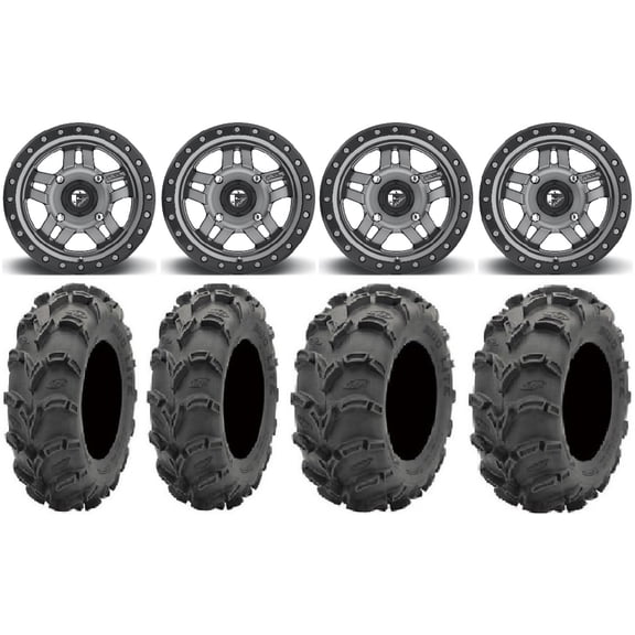 Fuel Anza Gunmetal 14" Wheels 27" Mud Lite XL Tires Sportsman RZR Ranger