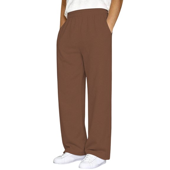 RUTAYY Men's Wide Leg Pants Elastic Waist Side Pockets Relaxed Fit Versatile Casual Trousers, Brown