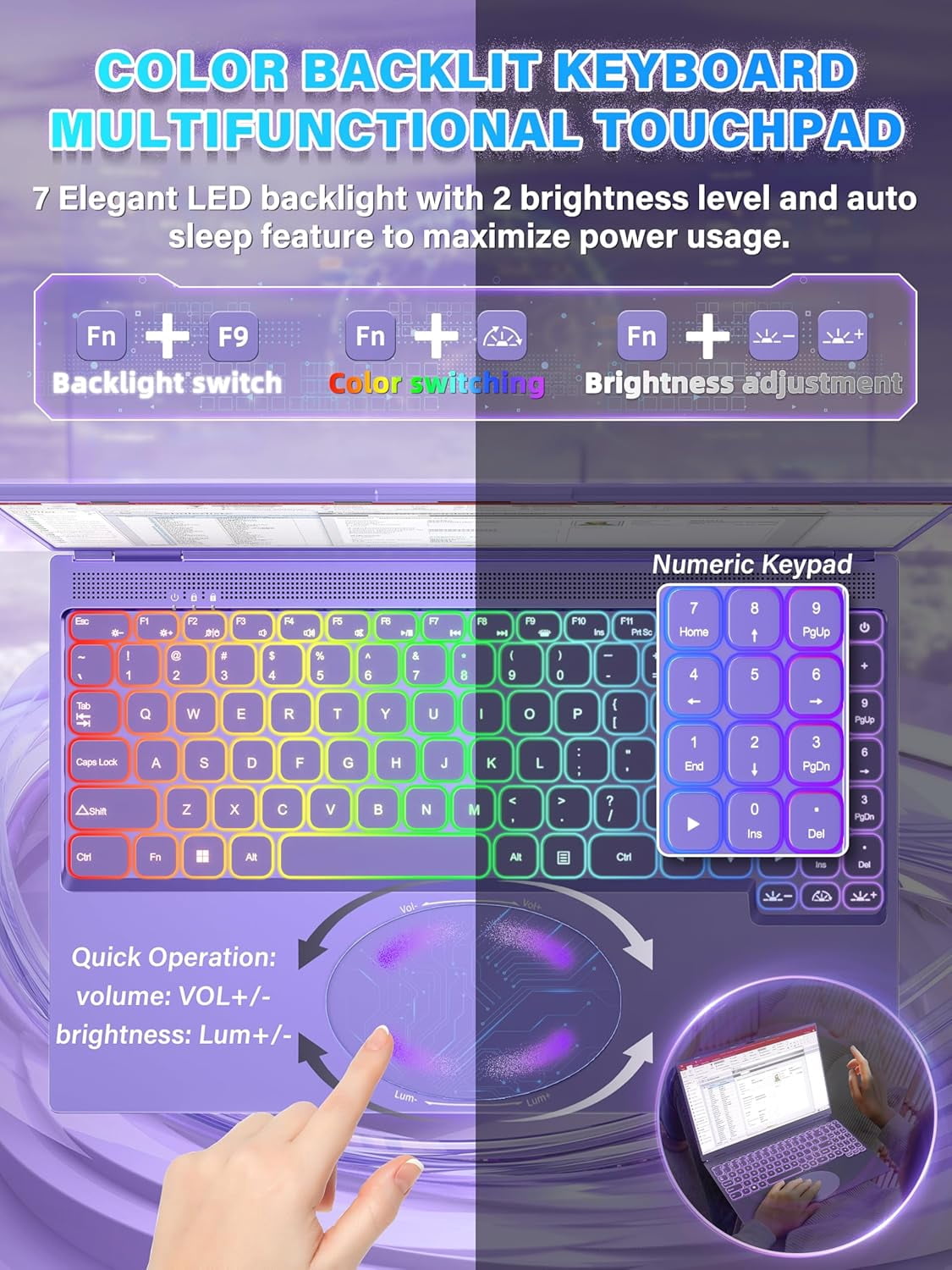 【Win 11 Pro/MS Office 2019】16" Purple Laptop,Ultra-Narrow Bezel Full HD (1920x1080),Celeron N95 (3.4GHz), 16GB RAM 1T SSD,Color Backlit KB, Face Unlock, USB-C/HDMI/WiFi/BT, for Business Study