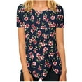thumbnail image 2 of Black Women's Short Sleeve T-shirt, Women'S Summer Round Neck Retro Flower Print Irregular Hem Loose Casual Top,Women's Short sleeve T-shirt L, 2 of 5