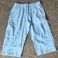 thumbnail image 3 of Mens Linen Cargo Pants Summer Casual Elastic Waist Capris Pants Relaxed Beach Travel Drawstring Trousers with Multi Pockets, 3 of 8