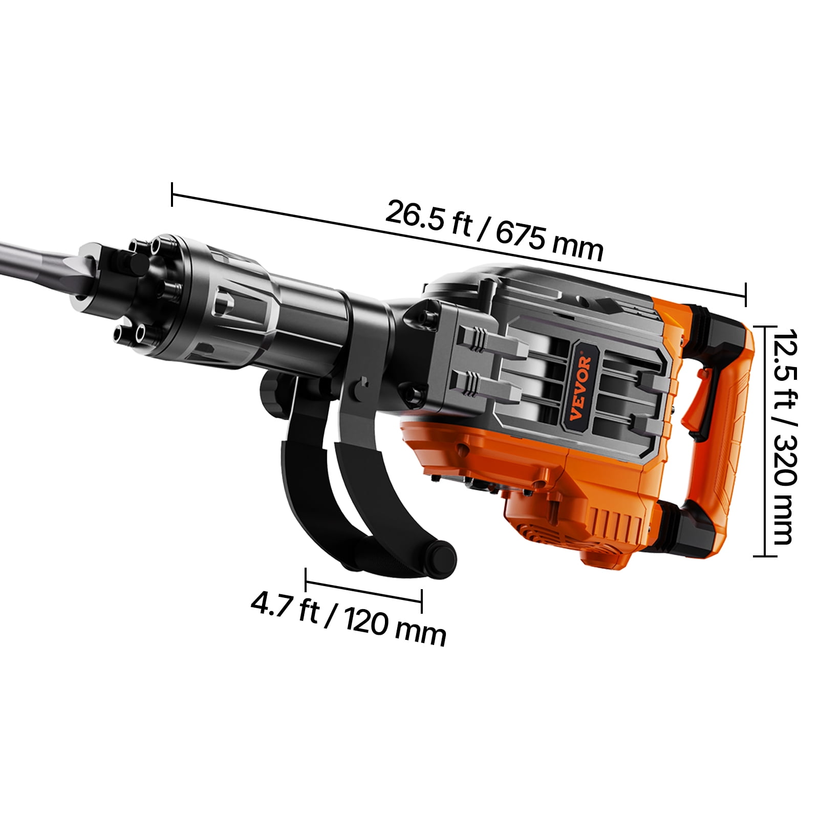 VEVOR Demolition Jack Hammer, 3500W Jack Hammer Concrete Breaker, 2pcs Chisel with Gloves & 360°C Swiveling Front Handle for Trenching, 1900 BPM Heavy Duty Electric Jack Hammer, Black