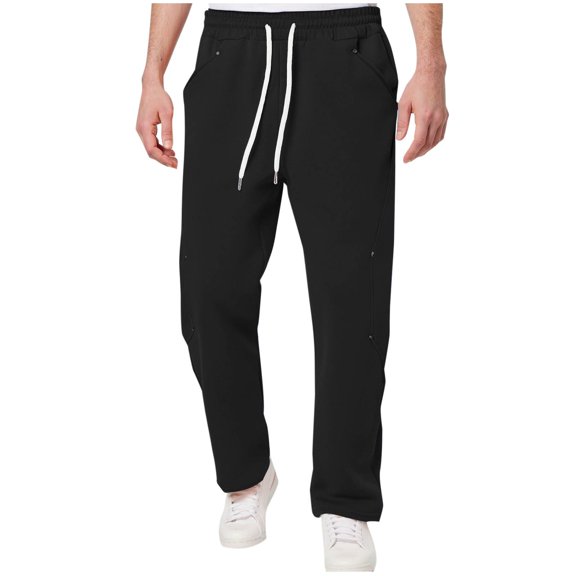 HomeGardon Mens Pants Man Solid-Color Loose Casual Pocket Drawstring Elastic-Waist Full Length Pants,S-XXXL