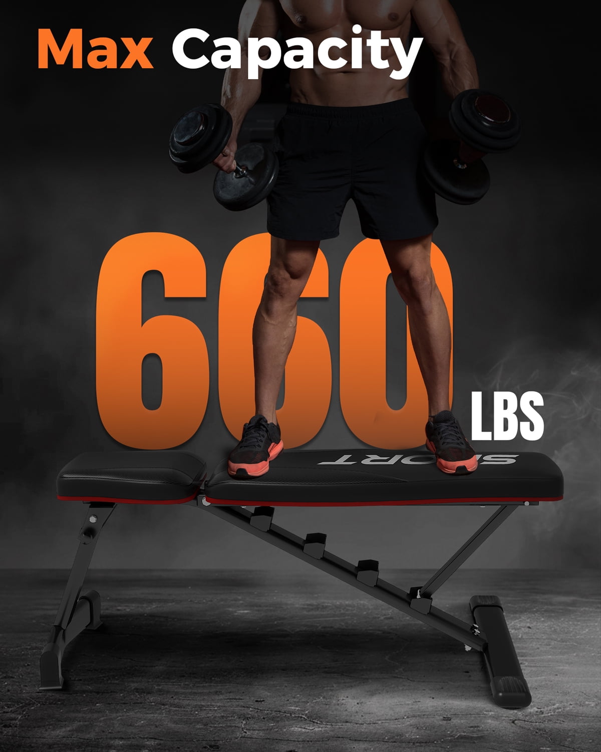 Foldable Weight Bench - Adjustable Incline Decline Workout Bench for Home Gym,  660LBS Stable Incline Decline Bench with High Weight Capacity & Compact Storage, Black