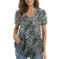 thumbnail image 1 of FOLUNSI Women’s Plus Size Tops V Neck Short Sleeve Shirt Floral Blouses Tunic Tops M-4X, 1 of 5
