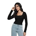 thumbnail image 6 of Women's Square Neck Long Sleeve Slim Fitted Casual Long Sleeve Shirts Basic Crop Top 2024 Trendy Clothes, 6 of 6