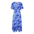 thumbnail image 5 of Blue Floral Wrap Midi Dress, 5 of 5
