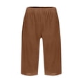 thumbnail image 5 of Bermuda Shorts for Women Petite Cotton Linen Knee Length High Waisted Pull On Baggy Shorts with Pockets Summer Casual Lounge Pants Coffee 2XL, 5 of 5