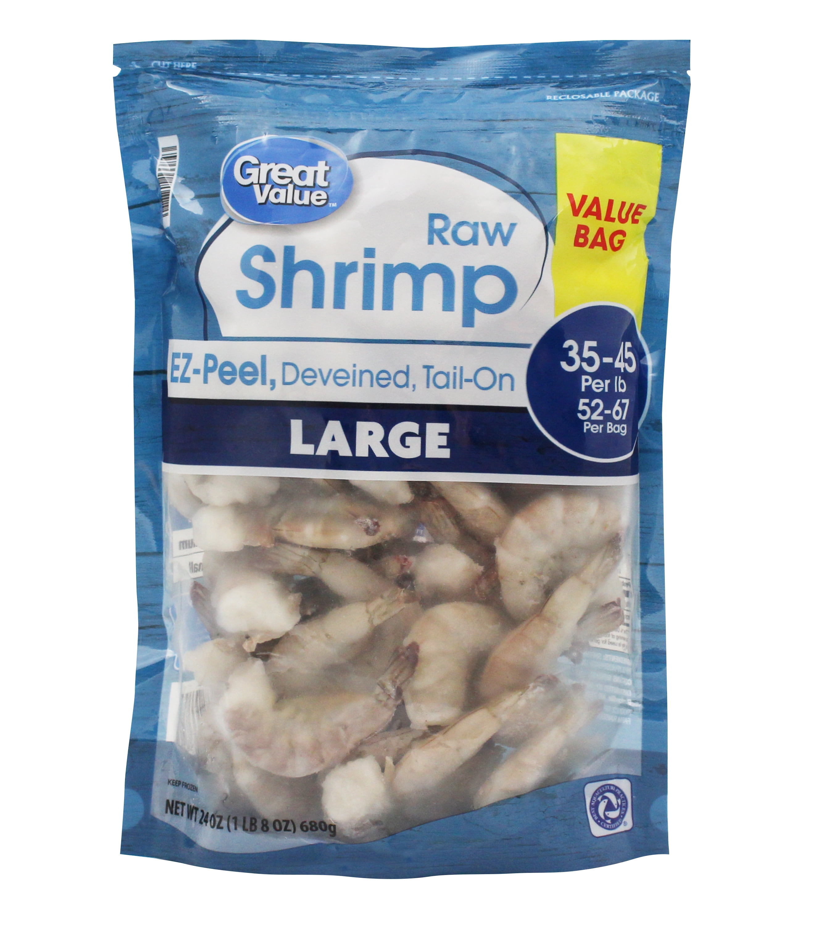 Frozen Raw Large ShellOn, TailOn, Easy Peel Shrimp, 24 oz Deal