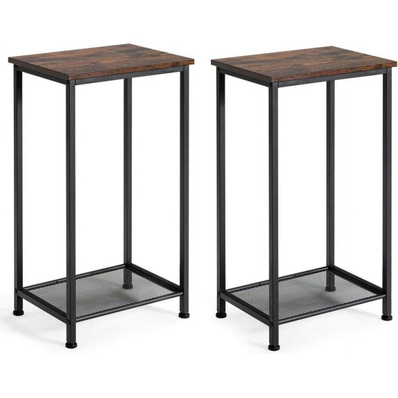 CHAUKY End Table Telephone Industrial Table 2-Tier W/Adjustable Feet, Metal Frame and Storage Shelf Narrow Nightstand for Living Room, Bedroom Accent Furniture Sofa SideTable (2, Rustic Brown)