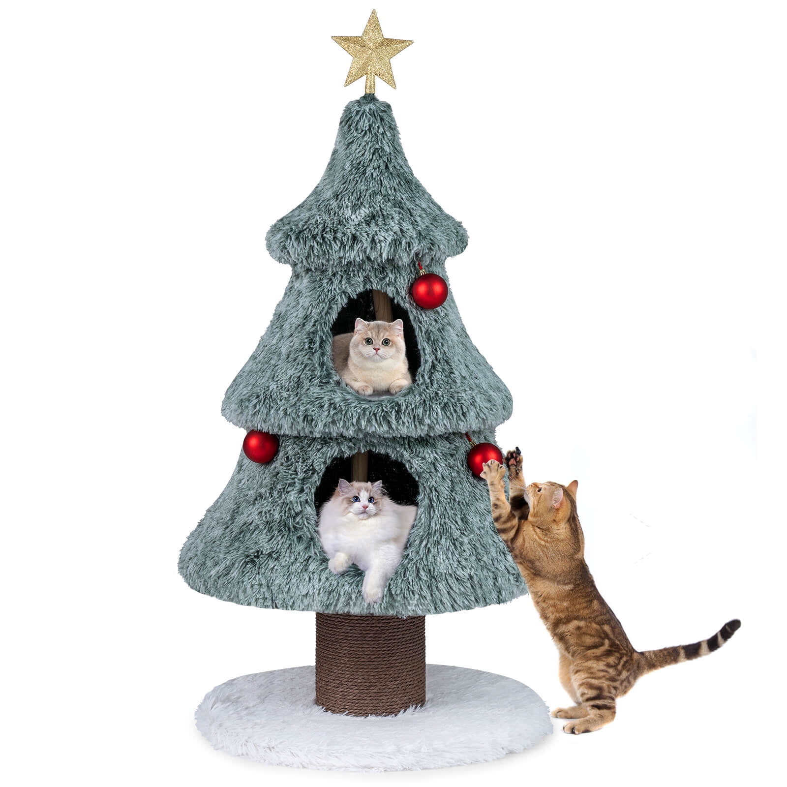 Costway 48.5” Christmas Cat Tree for Indoor Cats with 2 Large Condos, Scratching Post