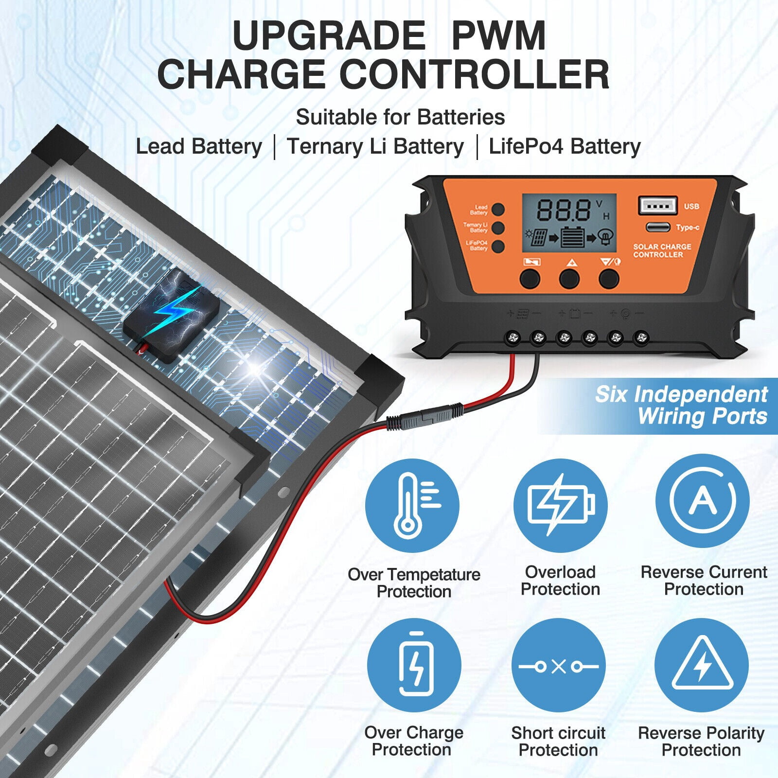 1pc 30W Bifacial Solar Panel Kit Built-in Smart Controller 12V Solar Panel Solar Battery Charger Maintainer Waterproof Adjustable Mount Bracket For Boat Car RV Motorcycle Marine Mower Tractor Trailer