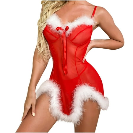 

Bigersell Holiday Exotic Lingerie Nightgown for Women Women Christmas Lace Sheer Net Yarn Lingerie Nightdress Pajamas Suit Lingerie Set for Ladies