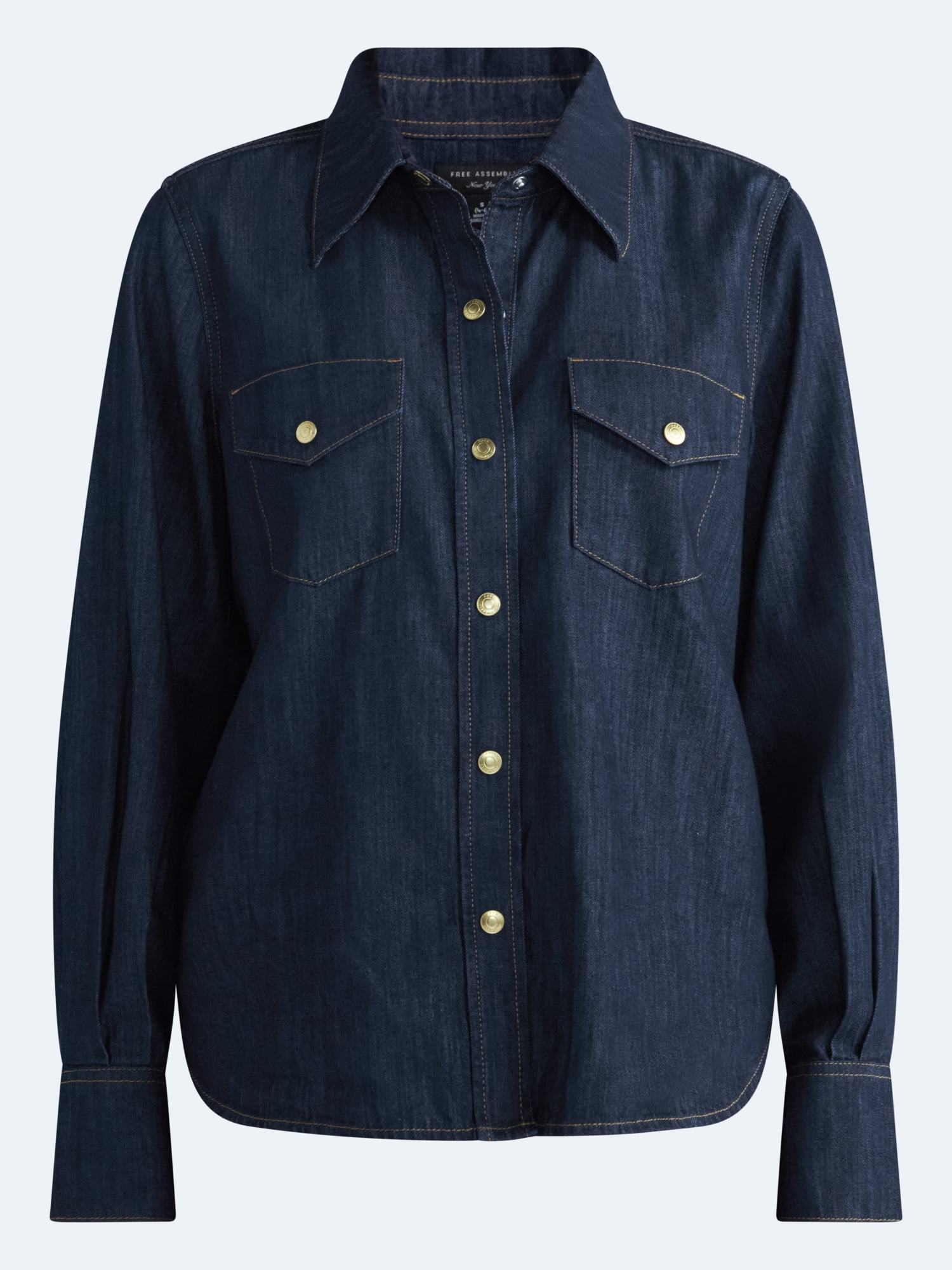 Free Assembly Women's and Women's Plus Chambray Shirt with Long Sleeves, Sizes XS-4X